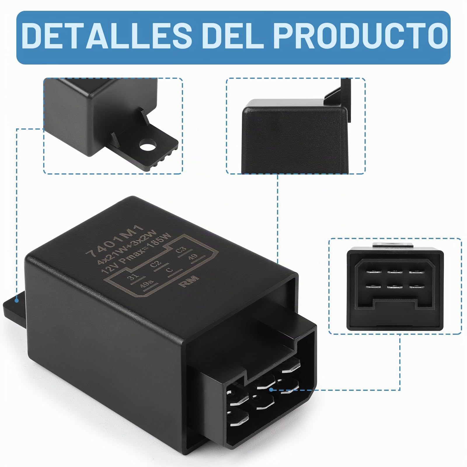 DBREAKS 1 pieza Relé Intermitente 12 V, 21 W, 2 + 1 + 1, Relé Indicador Electrónico 6 Pines, para tractores, coches antiguos, remolcadores, coches