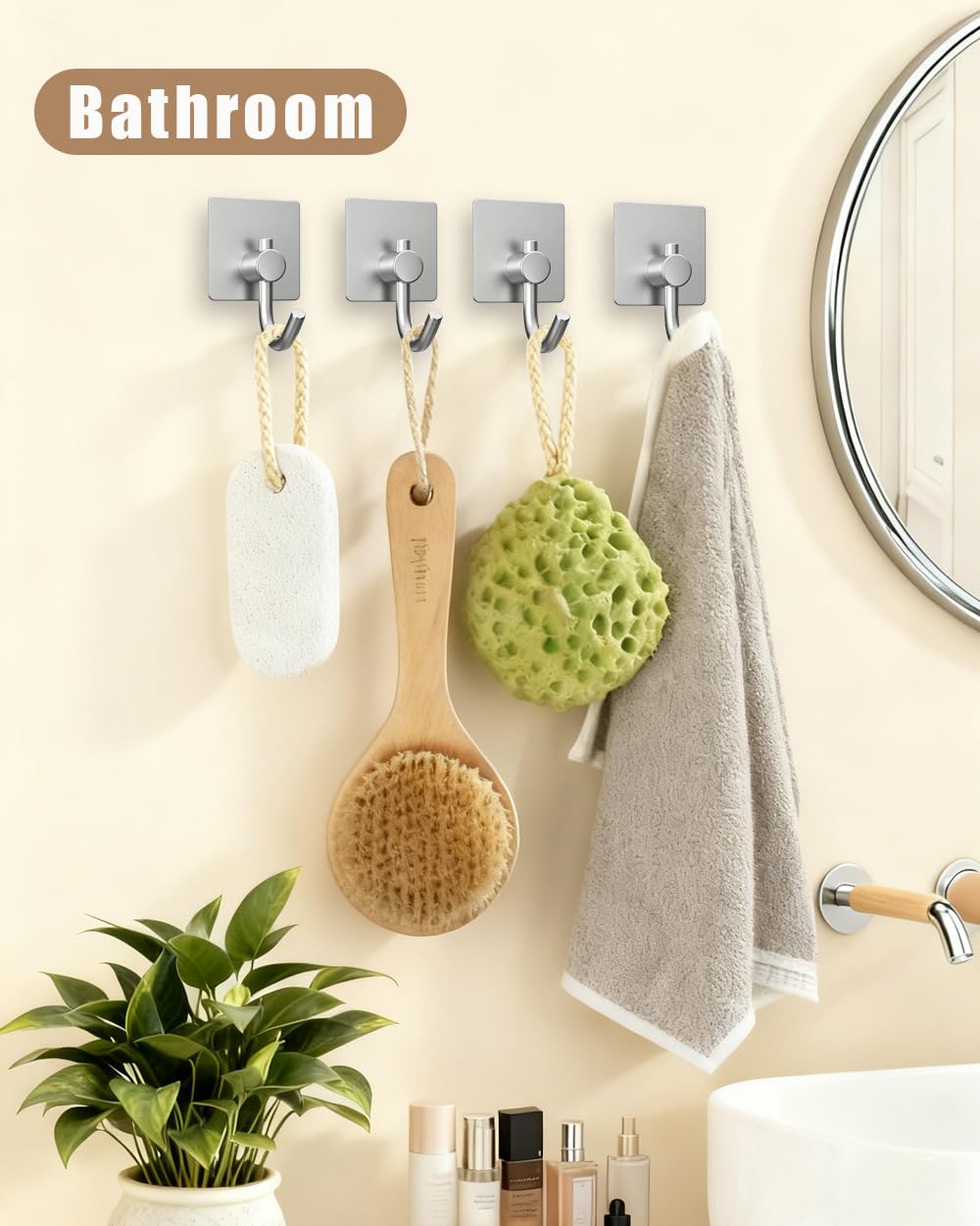 YLITREUS Ganci Adesivi Acciaio Inox 6 Pezzi - Argento Ganci per Accappatoio Senza Forare, Impermeabili e Antiruggine per Bagno e Cucina