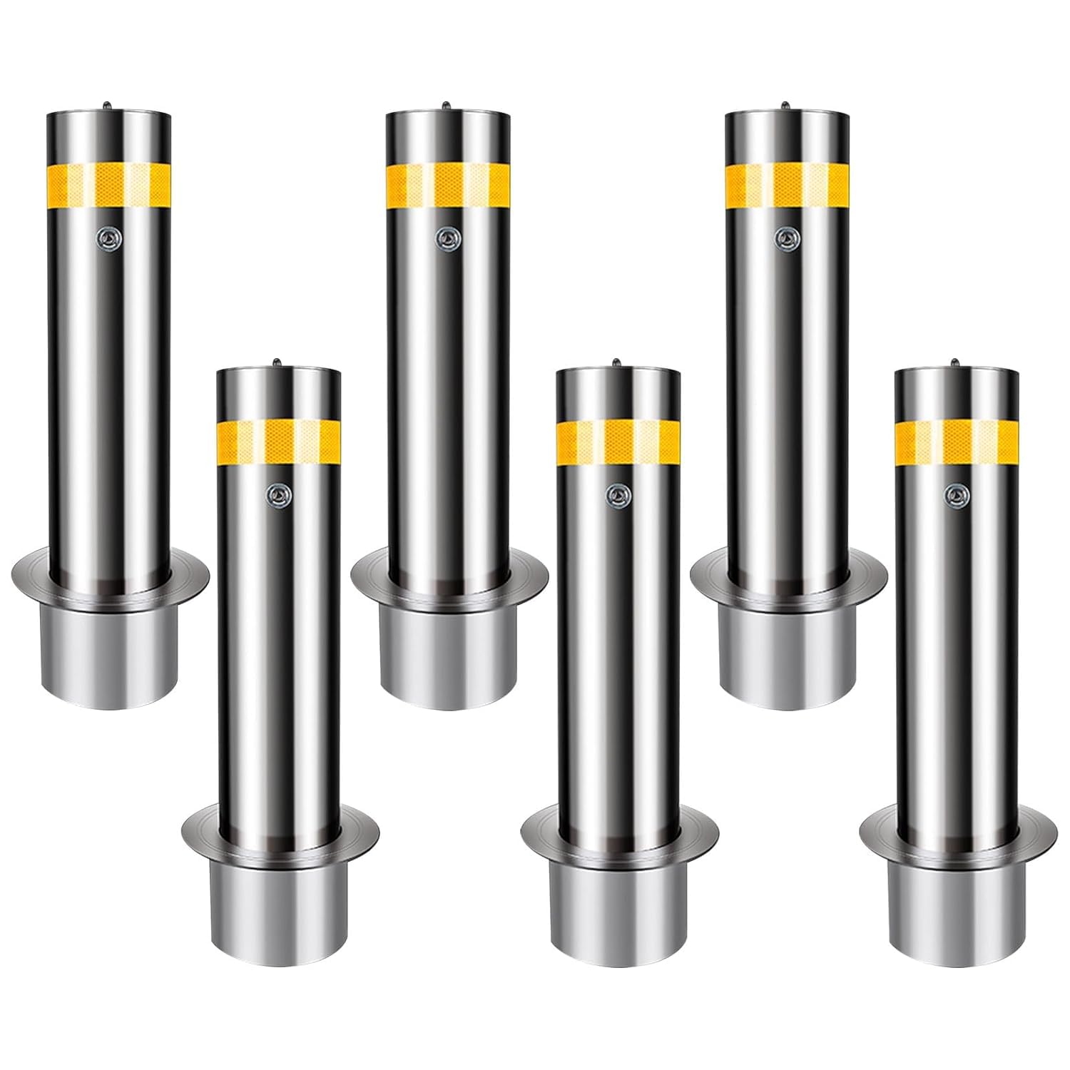 GTHTUHFD Removable Yellow Safety Bollard - 6Pcs Steel Parking & Traffic Delineators With Reflective Strips 23.6” X 6.3” Street Stanchions For Enhanced Visibility & Safet,23.6 * 8.6in(6pcs)