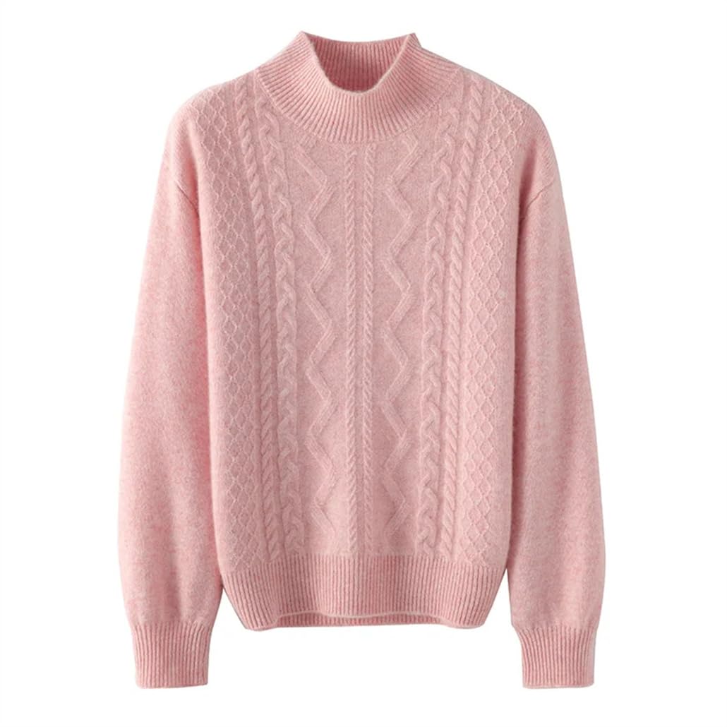 Dninmim Otoño e Invierno Suéter de cachemira de cuello medio alto para mujer Suéter suelto cálido Pullover Jumpers