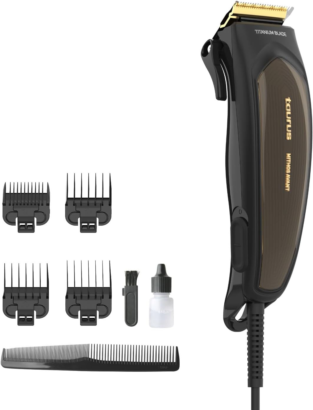 Taurus MITHOS AVANT tondeuse voor heren, AC-motor 3000 omw/min, titanium messen, 4 kammen, professionele tondeuse, incl. kam, borstel en smeermiddel