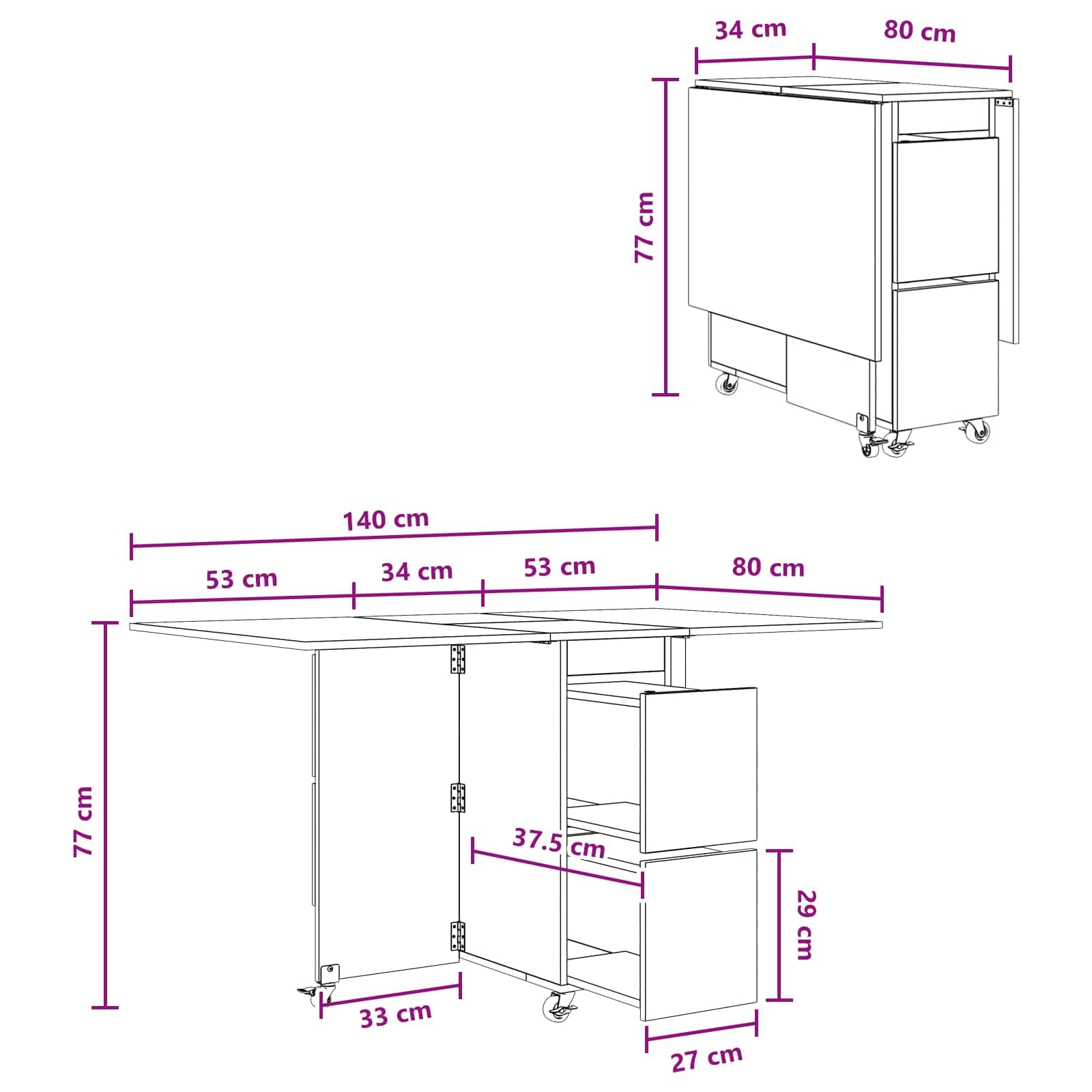 Mesa de comedor de madera de 140 x 80 x 77 cm, rectangular, extensible, con espacio de almacenamiento y diseño antiinclinación, para cocina, salón, comedor, multifuncional, moderno, ahorra