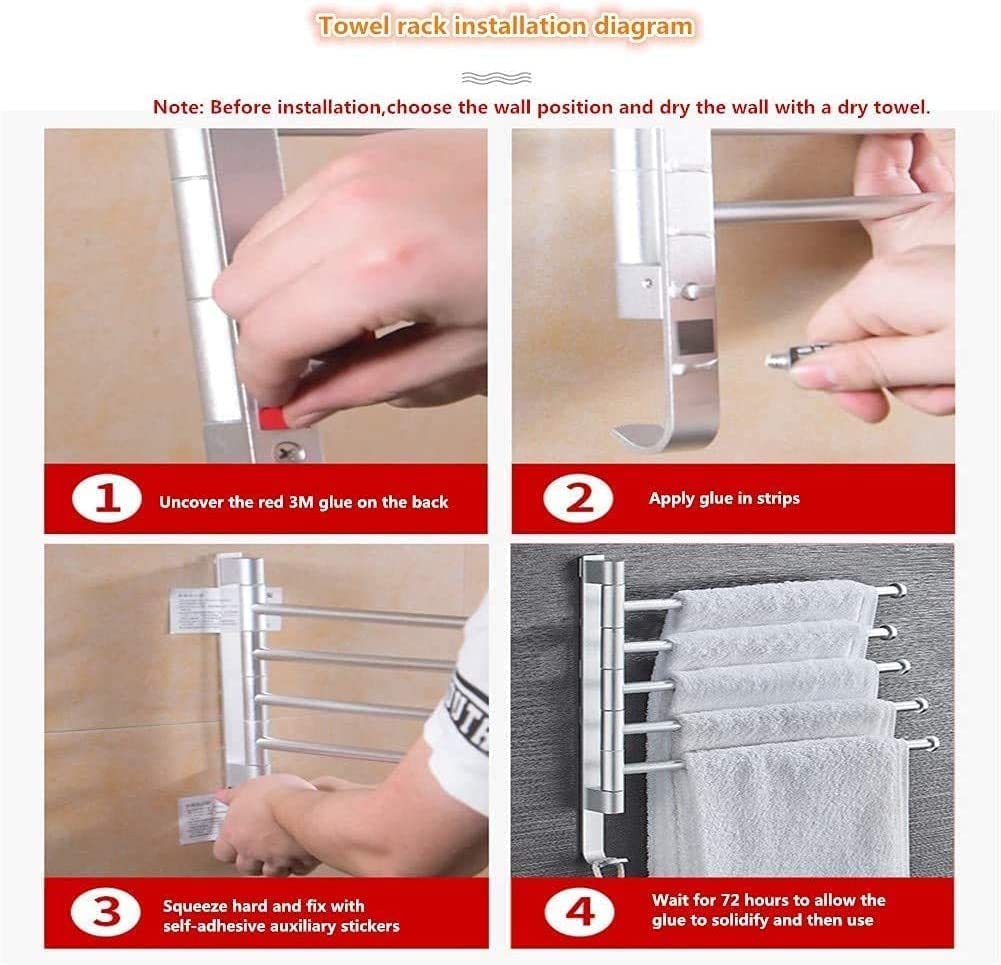 Rack Toallas Actividad Giratoria Toallero De 5 Barras Espacio Toalla Aluminio Brazo Plegable para Hotel Baño Cocina Accesorios De Baño