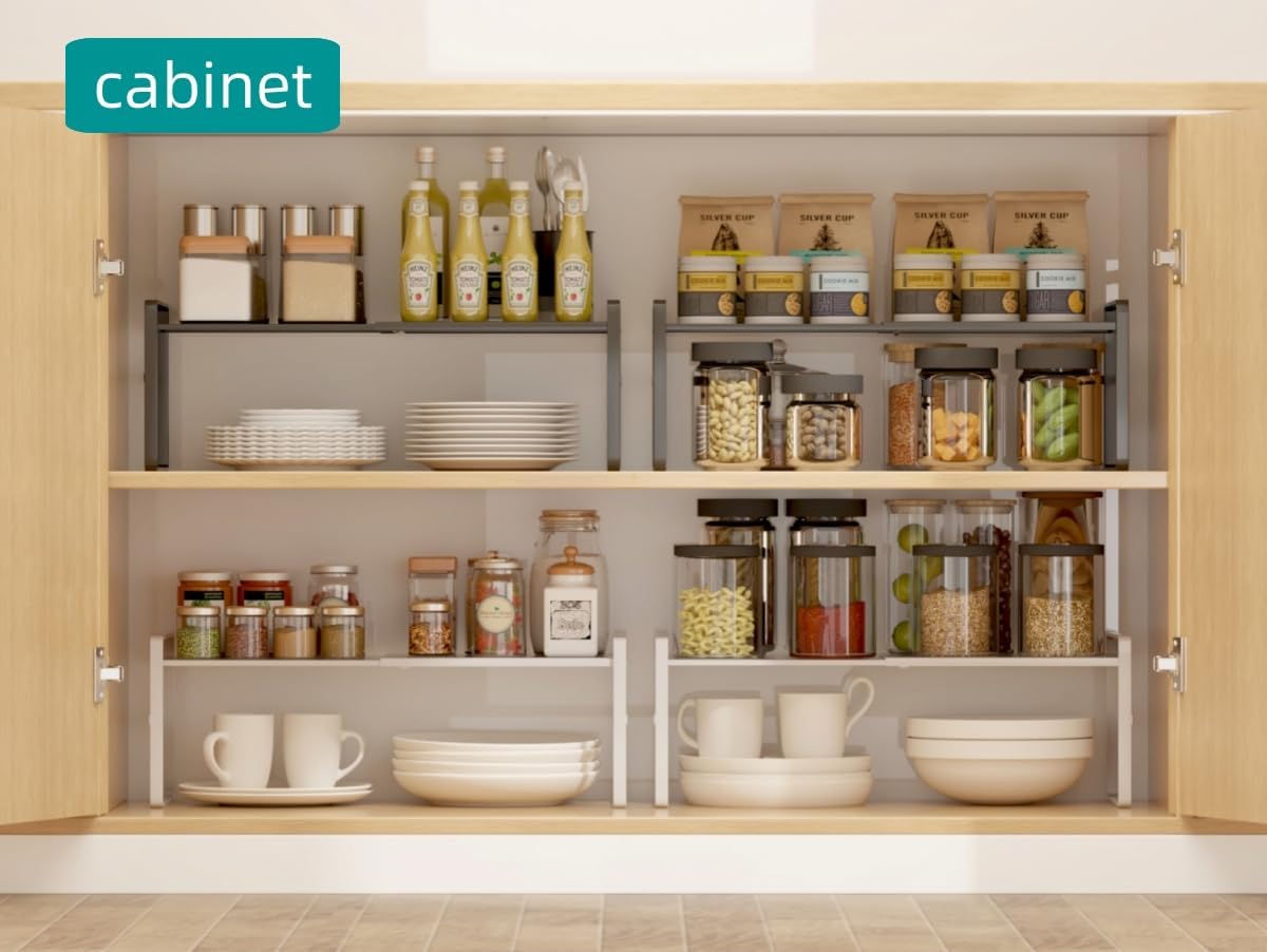 Expandable Cabinet Shelf Organizer Riser for Kitchen Pantry Cupboard Under Sink Countertop,kitchen cabinet shelf (white) - Image 3