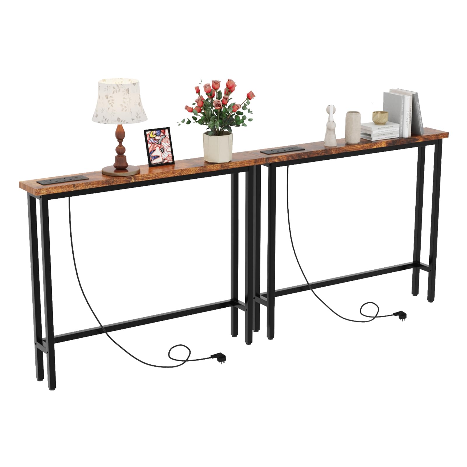 Bonnlo 2-Pack Console Table for Hallway Slim, Narrow Sofa Table w/Outlets