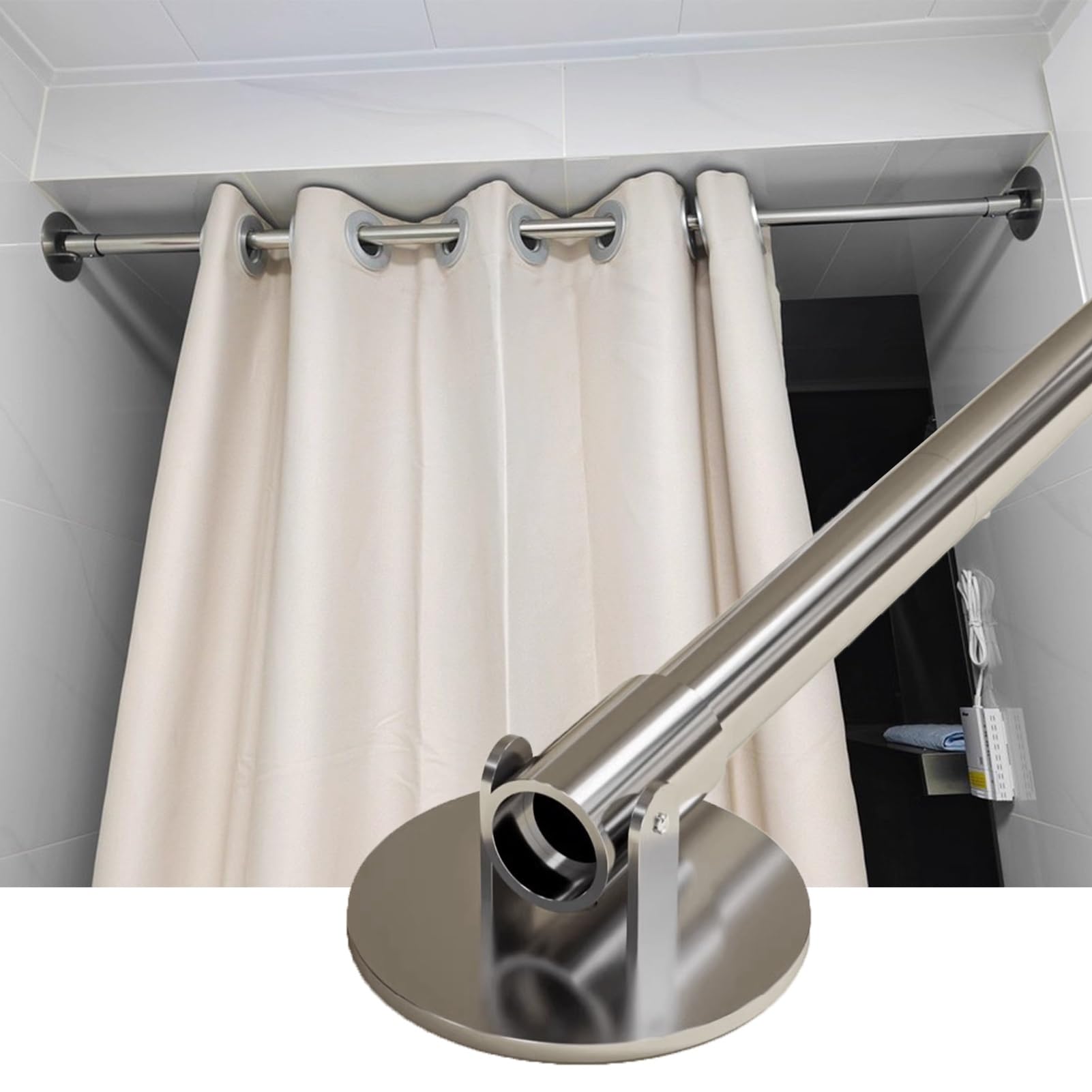 Oracra Silver Wardrobe Rail Adjustable Angle Closet Rod Bracket, Stainless Steel Extendable Wardrobe Rail For Angled Wall, 180° Swivel Shower Curtain Rod Holder(55-75Cm(21 5/8"-29 1/2"))