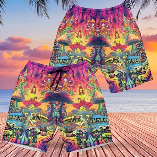Alien Lovers Men's Swim Trunks - UFO Alien Hawaiian Shorts for Men, Men's Summer Bathing Shorts Set 182
