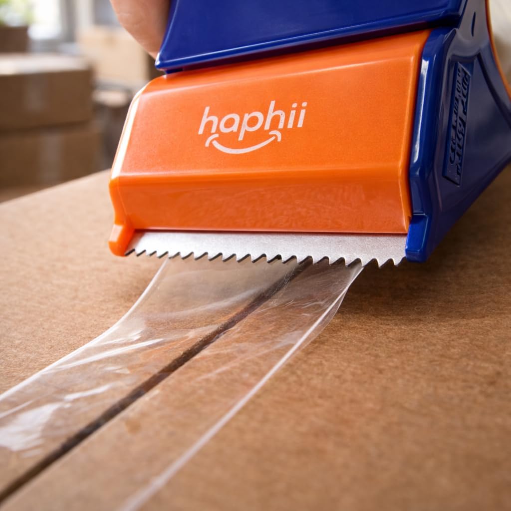 48 mm × 66.6 YDs Packaging Tape with Dispenser, Heavy Duty Clear BOPP Shipping Tape, Strong Adhesive Carton Sealing Tape with Dispenser for Shipping & Packing Supplies (4 Rolls + 2 Dispensers)