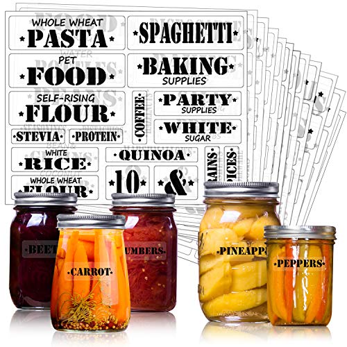 Outus 204 Pieces Large Pantry Labels, Preprinted Farmhouse Definitions Pantry Stickers Label Clear Water-Resistant for Kitchen Food Jar Container Label, Include 34 Blank Sticker Labels