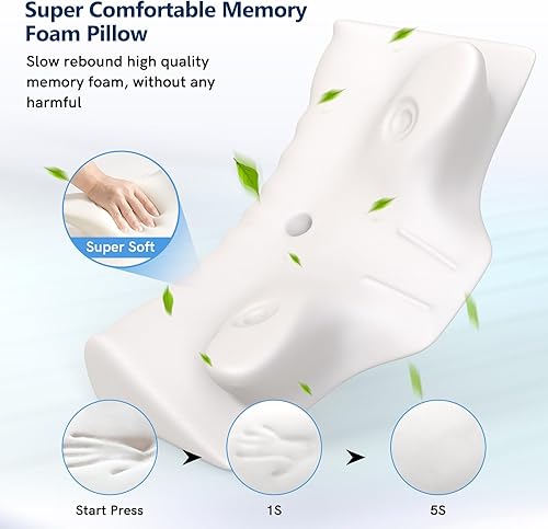 Miniatura 3 de Almohada cervical para el cuello de espuma viscoelástica, 2 en 1, almohada ortopédica de contorno ergonómico para dolor de cuello, almohadas de