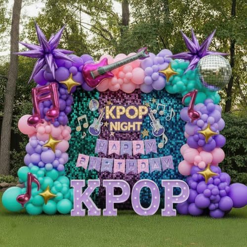 Purple pink Balloon Arch Garland Kit with Banner Musical symbols ...