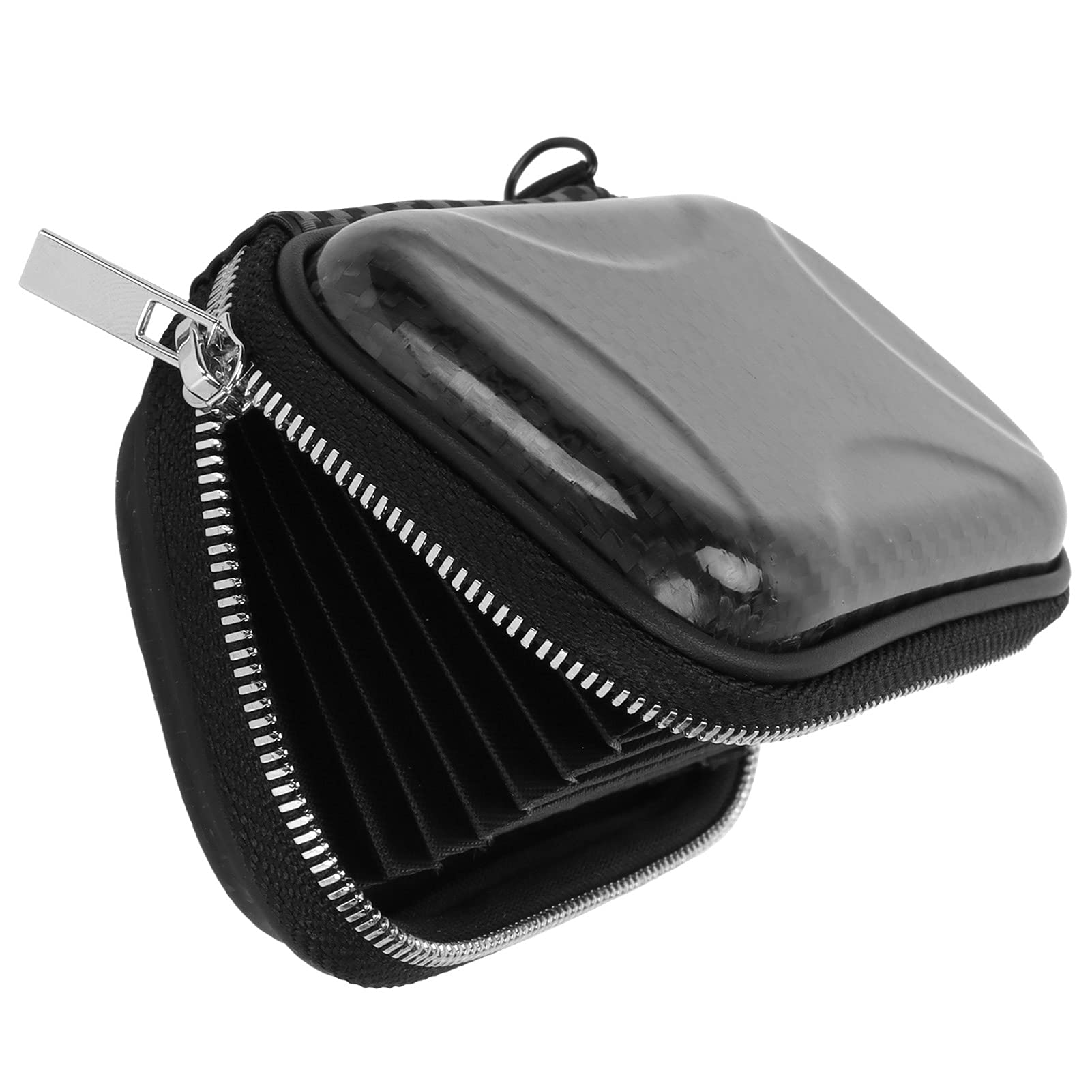 Portfel na zamek błyskawiczny z włókna węglowego wielofunkcyjna torba na dowód osobisty na karty kredytowe 13 x 8 x 3,5 cm, Czarny, #711, Casual