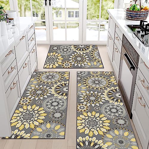 Bsmathom Boho Kitchen Rug Mat Sets 3 Piece, Farmhouse Non Slip Kitchen Rug Runner, Washable Non Skid Kitchen Rugs, Bohemian Kitchen Floor Mat for Hallway Entryway Laundry Room