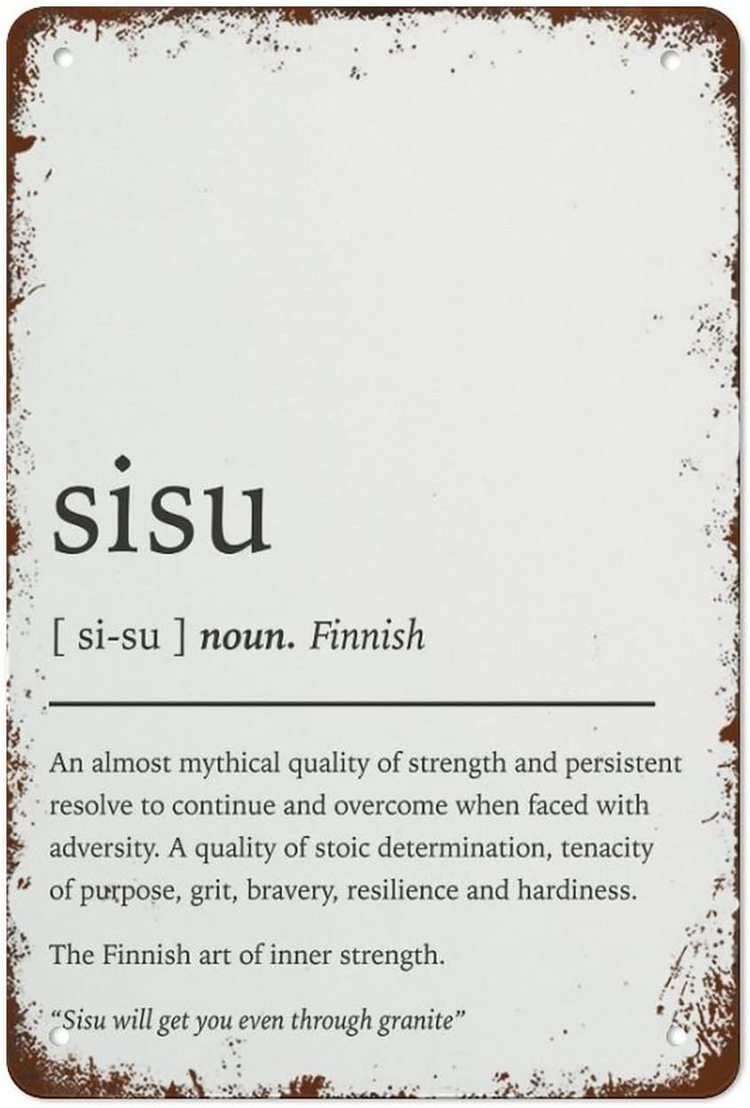Fjqwklf Sisu Definition Retro Art Tin Sign Finnish Wall Art, Living Room Decor Metal Signs Vintage Wall Decor Funny Decorations Metal Poster For Home Bar Cafe Farm Room 8X12inch