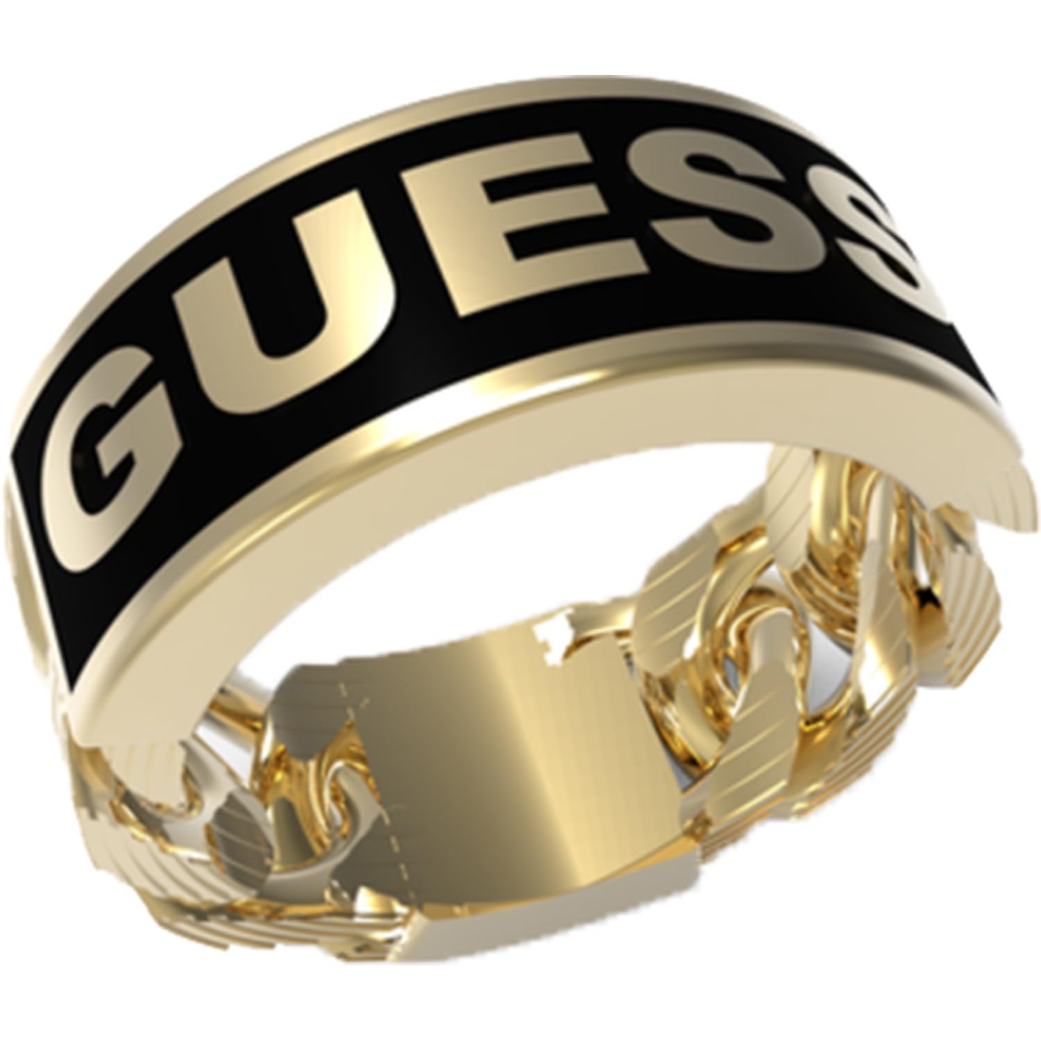 Guess Colección X POWER. Anillo de acero inoxidable para hombre, dorado y negro, el regalo para hombres con estilo.