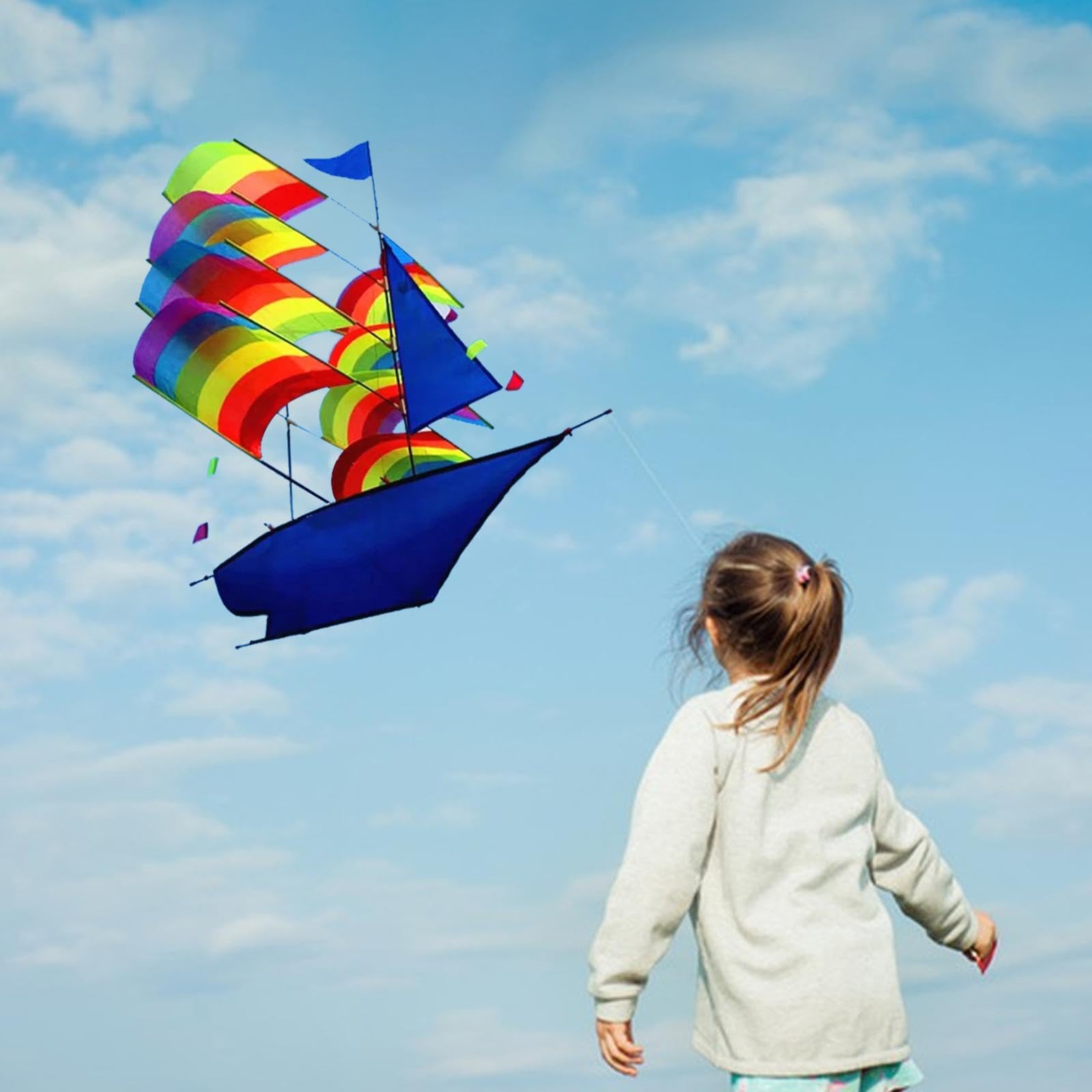 Aquilone a Grande Nave Colorata 3D Arcobaleno Aquilone Giocattolo Volante Giochi all'aperto per Bambini Gioco Attivo e Divertimento Nave Colorata di