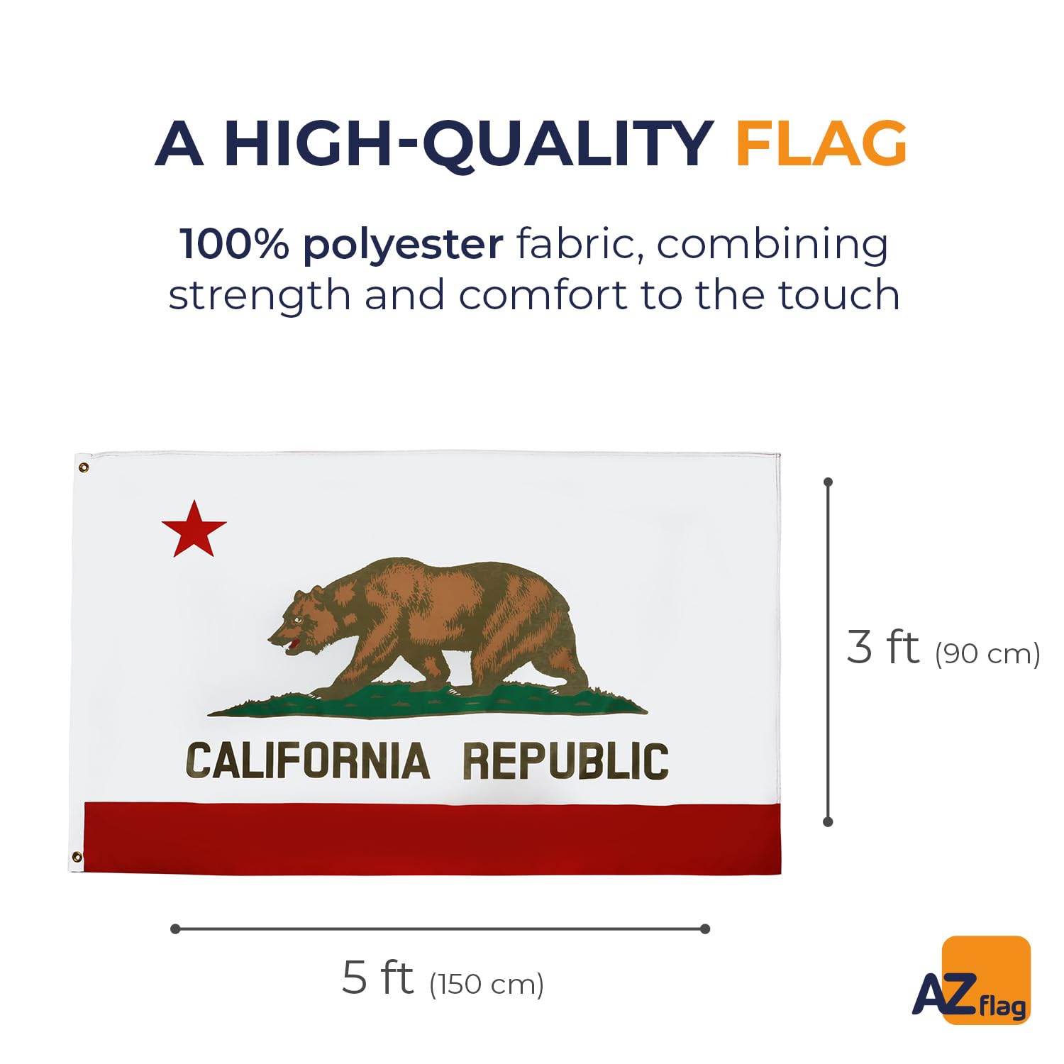 AZ FLAG Flaga Kalifornia 150x90 cm Kalifornijski Lekki Poliester 2 Oczka | Do wnętrz flaga dekoracyjna California podwójne szwy i wzmocnione krawędzie z metalowe oczka