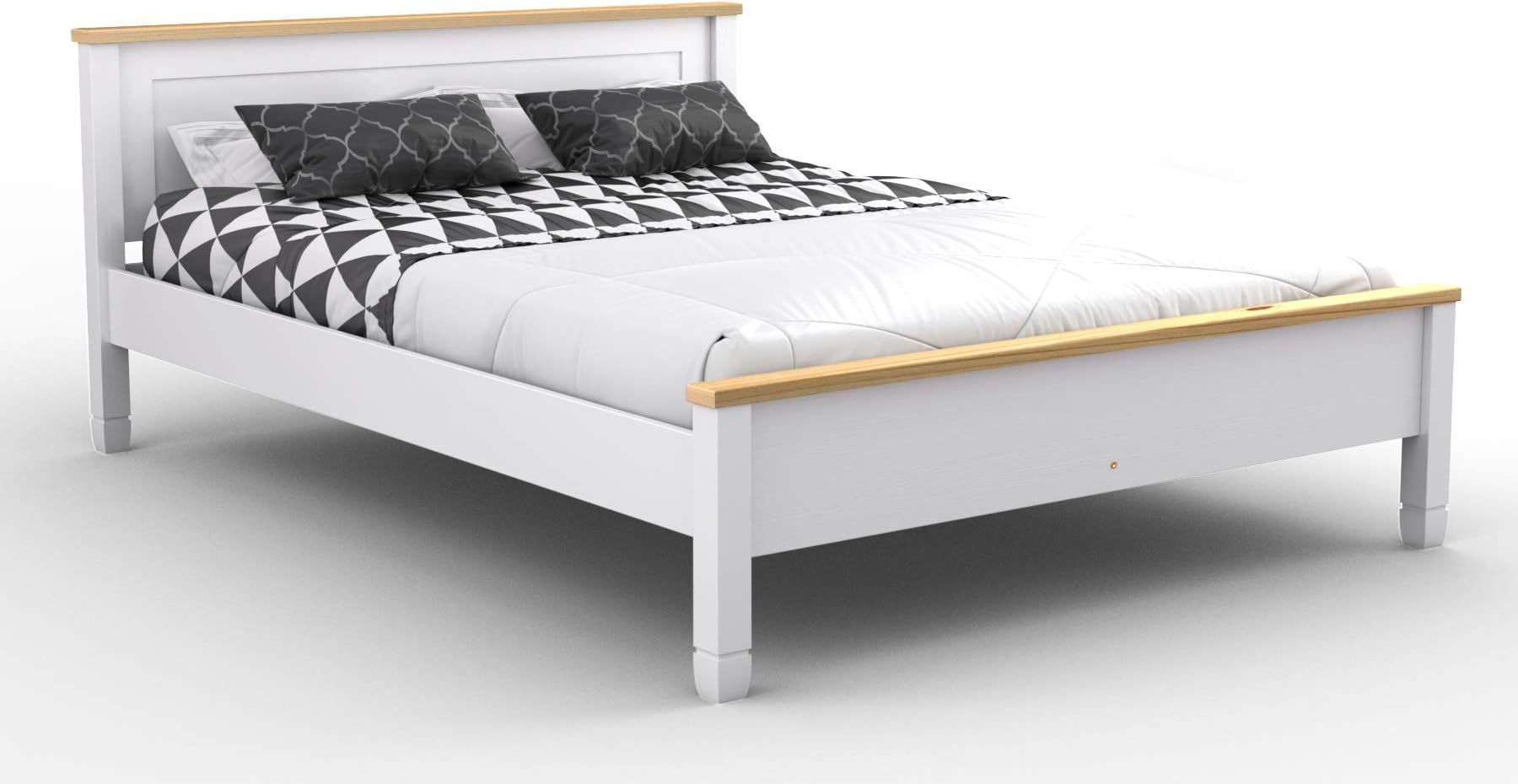 Nodax* King Size Bed Frame (White and pine, UK King (150 x 200 cm))