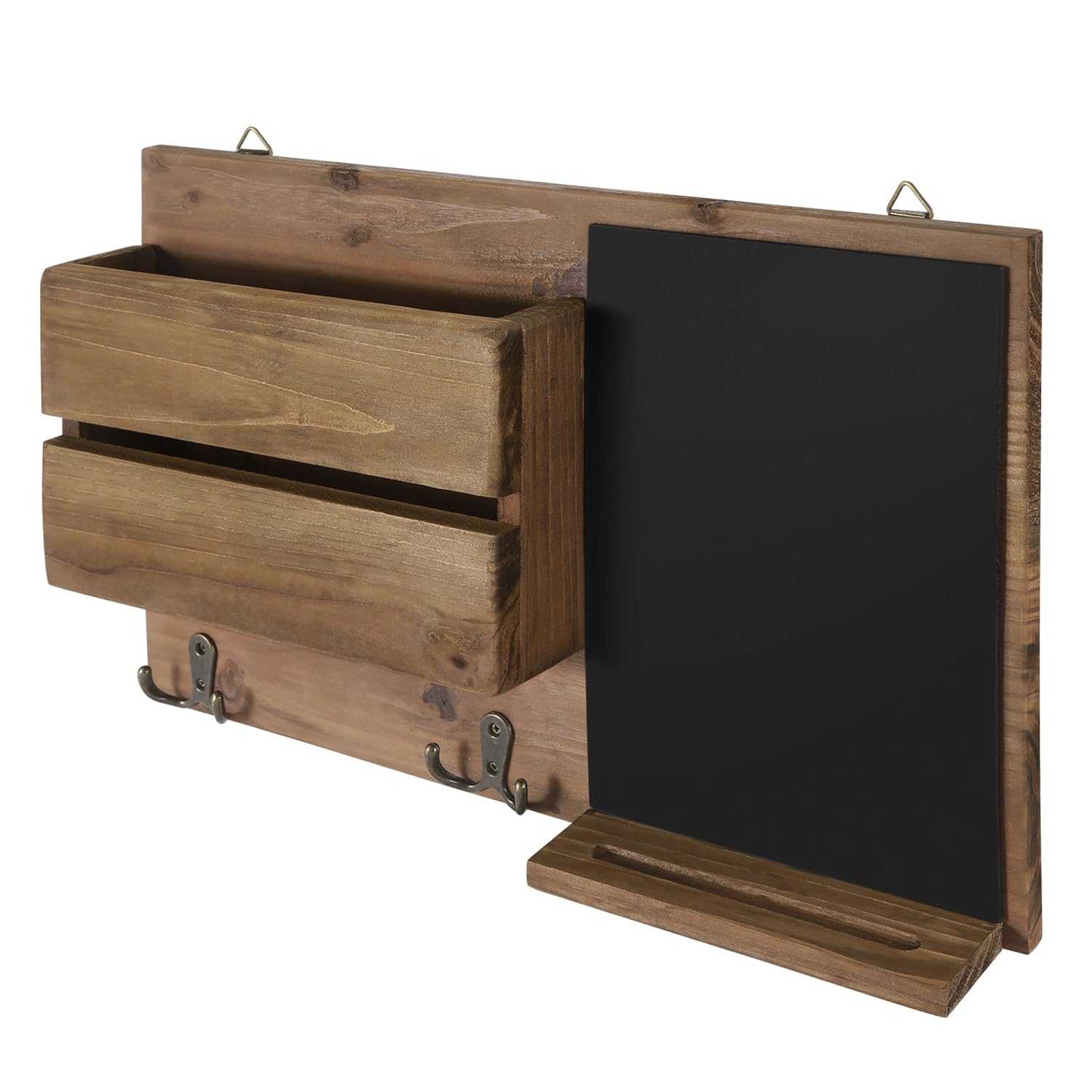 Flexzion Rustikale Holz-Wand-Organizer für den Eingangsbereich, wandmontierter Mudroom-Aufbewahrungs-Organizer mit Kreidetafel/Memoboard & Schlüsselhaken/f Möbel-Accessoire für Haustür und