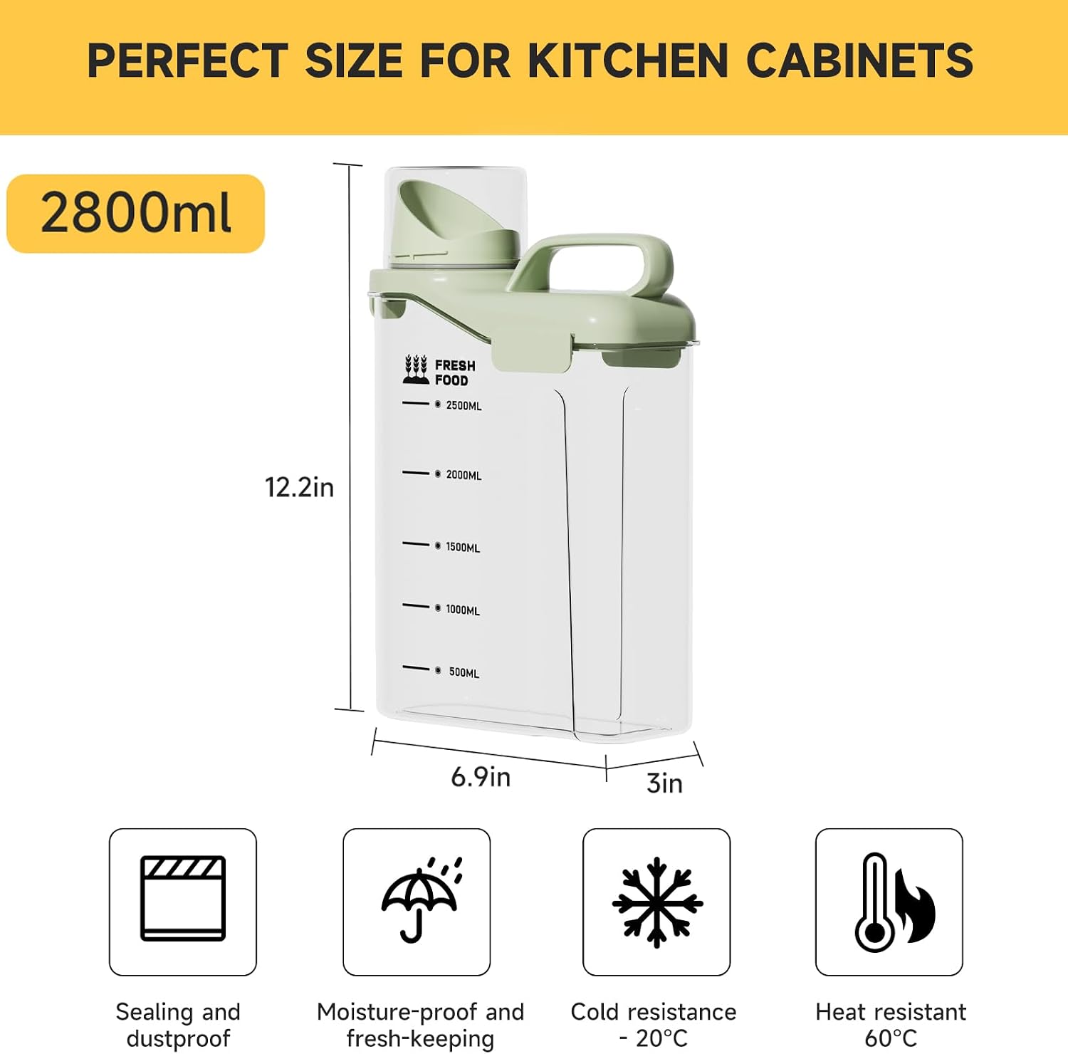 Rice Containers 5.5Lbs, and Cereal Storage Dispenser-Airtight Food Storage Organizers BPA free Plastic Kitchen Storage Containers food-grade PET material Suitable for rice, cereal, flour,etc(Green)