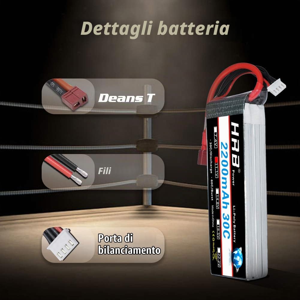HRB 2PCS 11.1V 2200mAh 3S 30C Batteria Lipo con Deans T Plug per RC Car Boat Truck Heli Aeroplano Quadcopter Elicottero Multi-motore Hobby Parti fai da te