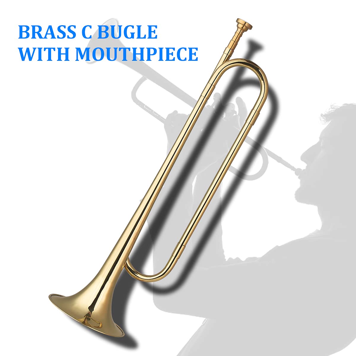 Llamada de Corneta en Forma de C de latón chapada en Oro, Instrumento Musical de caballería con Boquilla para Principiantes, Banda Escolar, Orquesta Militar (18,7 Pulgadas)