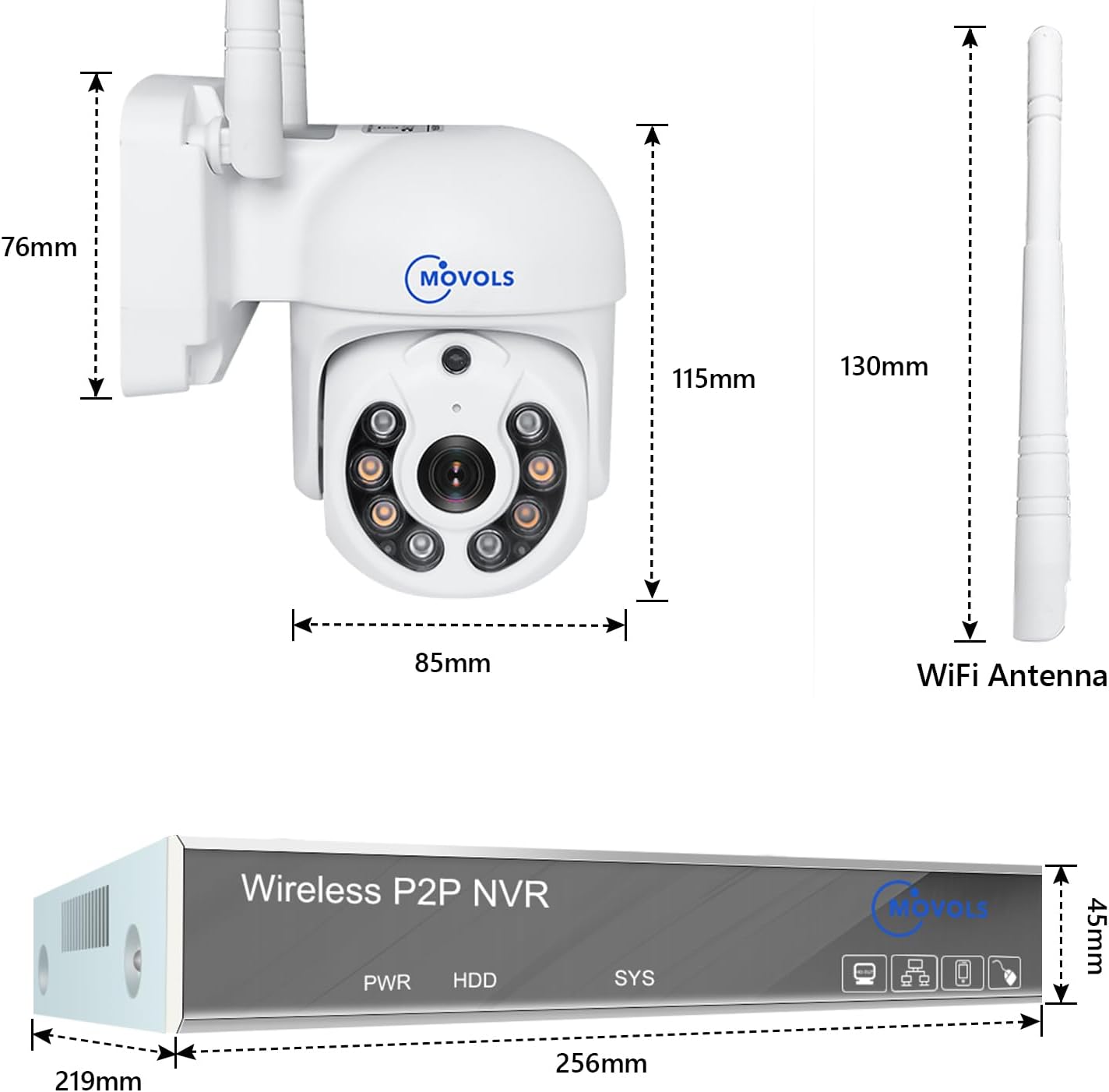 MOVOLS 2.5K 10CH Wireless PTZ Security Camera System,8 x 5MP WiFi Auto Track Camera Outdoor,Color Night Vision,5X Digital Zoom,AI Pet Human Vehicle Detection,Light & Siren Alarm,2TB HDD, 24/7 Record