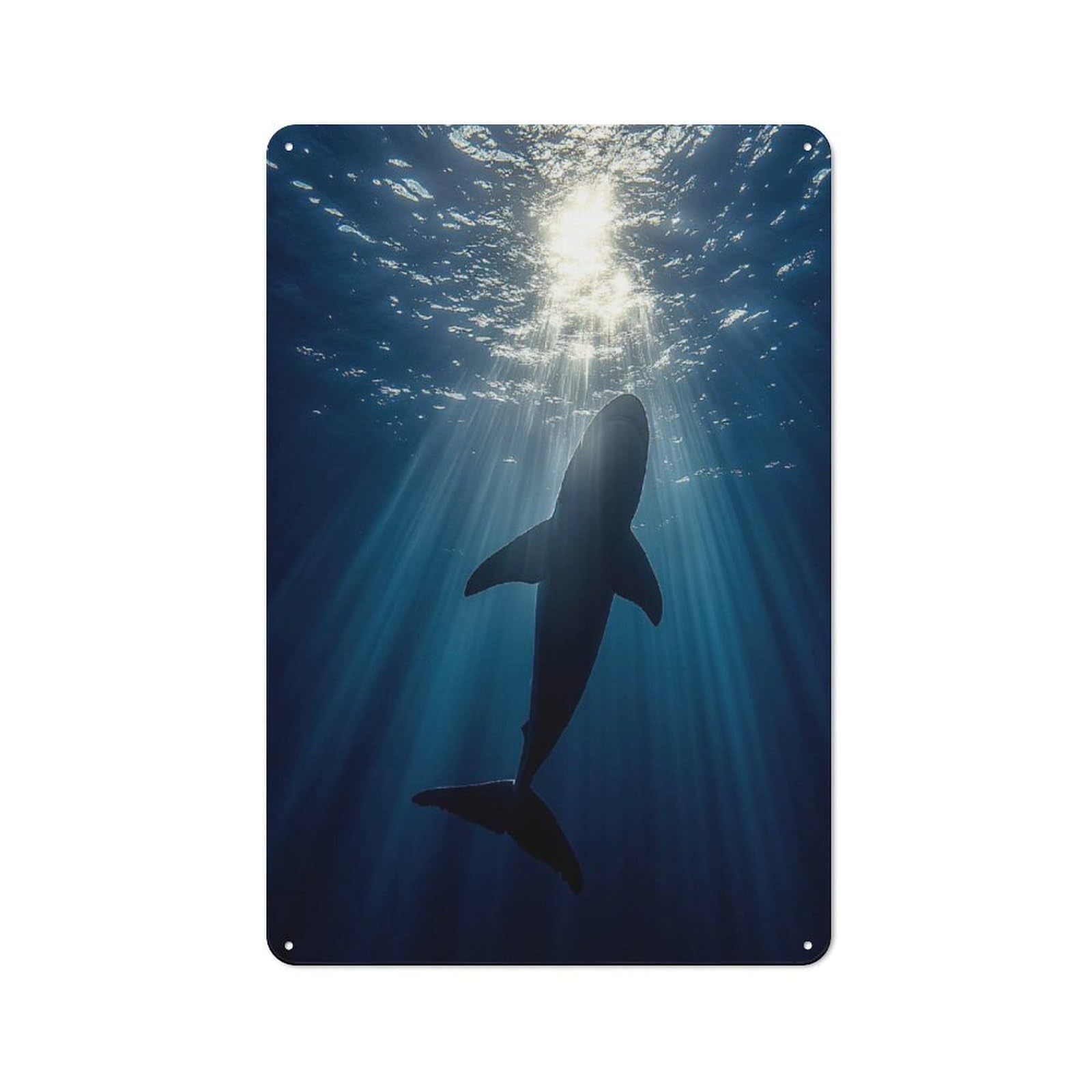 Junmoney Style-2 For Home Office Or Studio, Great White Shark In Ocean Depths Vintage Metal Sign 30X20cm, New-Space Wall Decor For Home Office Decor Fans