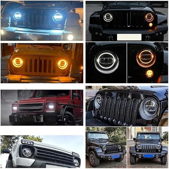 Headlights Assemblies For Toyota For FJ For Cruiser For Land For Cruiser FJ60 7 Inch Led Headlight DRL Halo Amber Turn Light Car Motorcycle(One PCS)