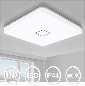 Airand 18W LED Ceiling Light, 10.6 inch Square 1800lm Ceiling Light Fixture Flush Mount, 5000K Waterproof IP44 Ceiling Lamp for Bathroom,Kitchen,Closet,Bedroom,Living Room,Hallway,Office, and More