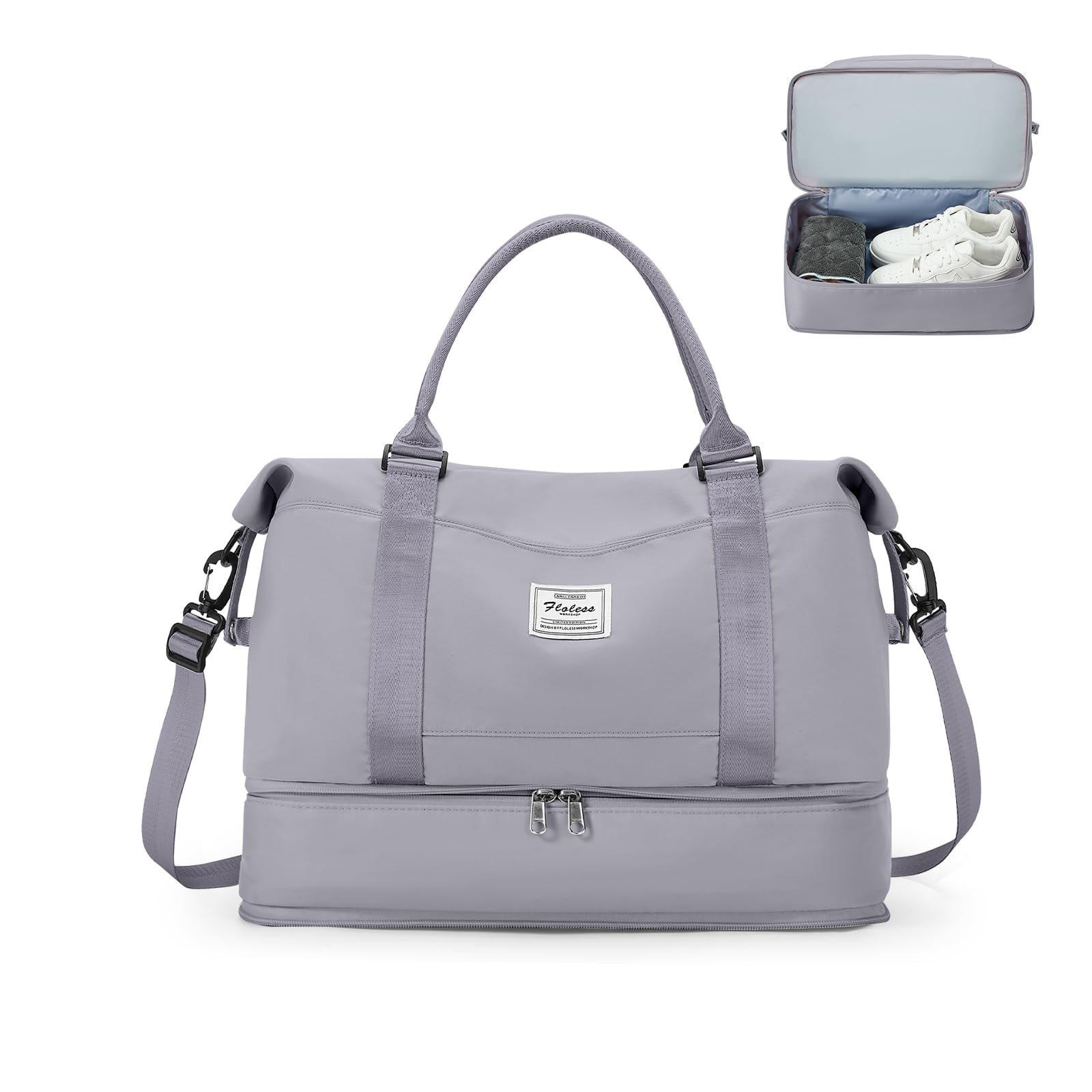 SEAFEW Reisetasche Damen 40x20x25 Ryanair Handgepäck Tasche Sporttasche | Weekender Duffle Bag leicht wasserdicht mit Schuhfach Fitnesstasche für Reise und Gym, Kliniktasche für Geburt,Grau