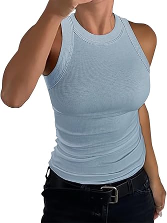 EADINVE Womens Racerback Ribbed Tank Tops Crewneck Sleeveless Shirts High Neck Thick Strap Slim Fit Tunic/Crop Tops 2026
