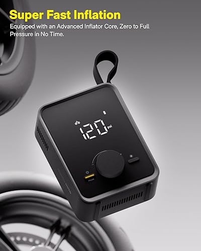 Miniatura 7 de HOTO Inflador de neumáticos portátil, bomba de aire eléctrica Pro para neumáticos de automóvil con manómetro digital de 120 PSI, bomba de neumáticos