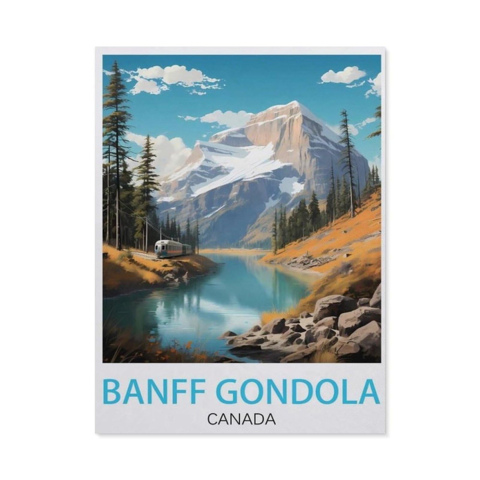 BEAYODKP Paint by Numbers for Adults，Banff Gondola Canada Vintage Travel Poster，Canvas Adults' Paint by Number Kits on Canvas DIY Oil Painting by Numbers for Adults(50x60cm-AL32