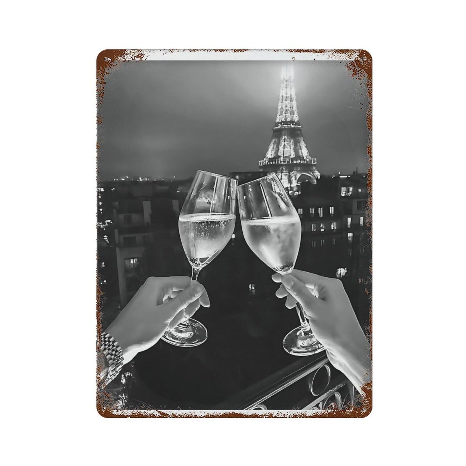 xiaoxiaoshen Cheers! Black And White Retro Bar Cart Poster Wall Decor Art Metal Tin Poster Modern Home Decor Art Home Bar Shop Decorations Vintage Sign 40x30cm
