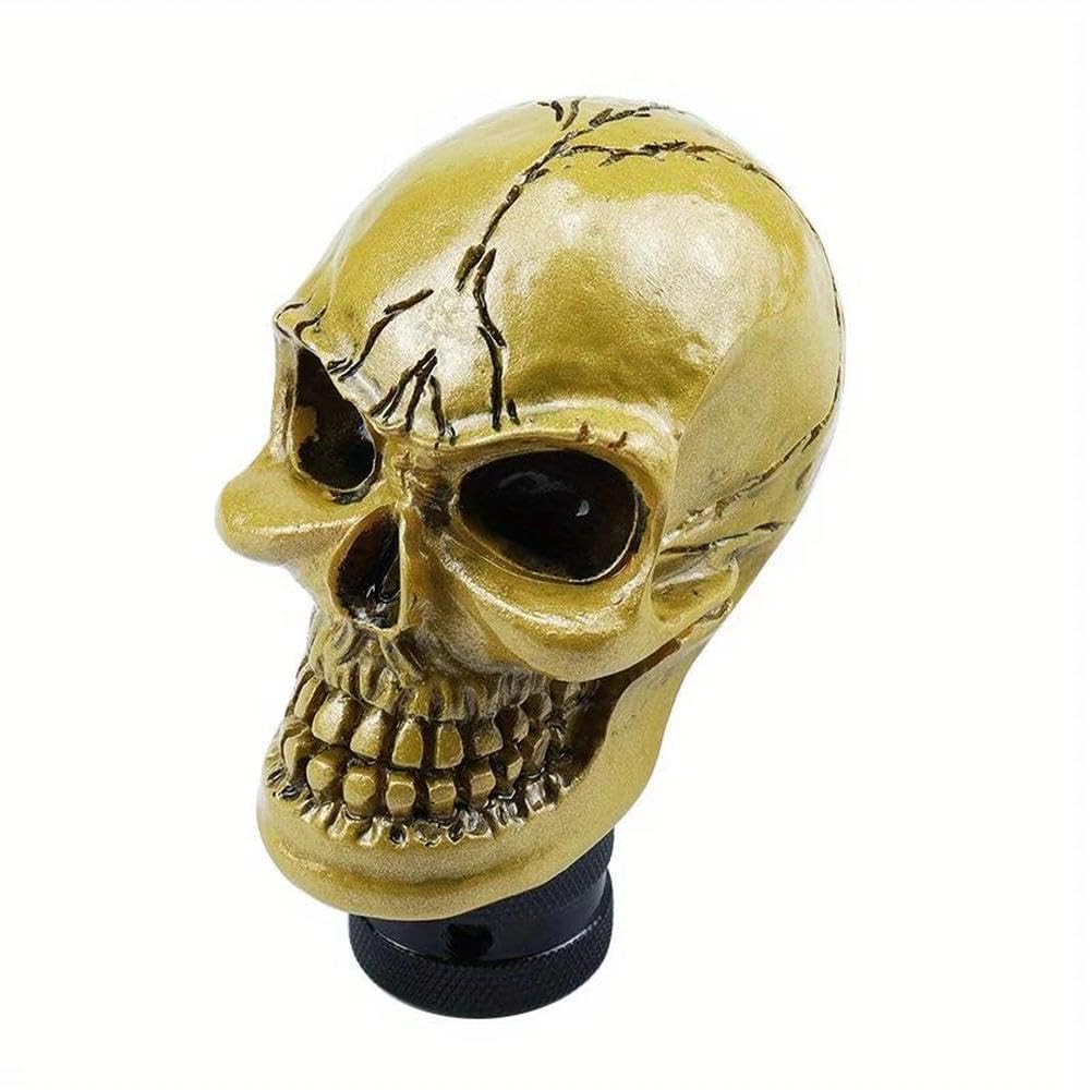 Hyasdbwe Gold Skeleton Head Car Shift Rod Manual And Automatic Wave Head Resin Gear Shift Handball Car Replacement Parts Gear Shifter Parts(Gold)