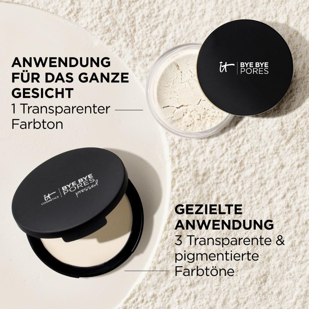 IT Cosmetics Bye Bye Pores Pressed Powder, 9 g, Abdeckendes, porenverfeinerndes Puder mit universell verwendbarem, transparentem Farbton, Für ein seidiges Finish