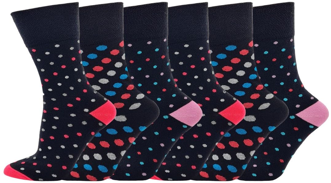 SOCK-TEC 6 Pairs Ladies Non Elastic Socks Diabetic Friendly Soft Cotton Wide Loose Top Grip UK 4-8 (Option 6)