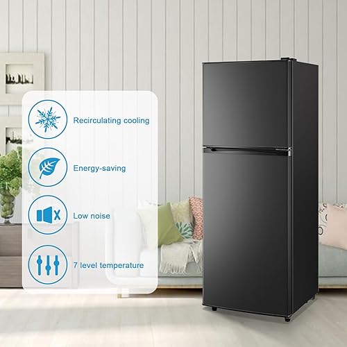 Miniatura 4 de WANAI Mini refrigerador de doble puerta de 4.5 pies cúbicos con congelador, refrigerador pequeño con 7 modos de temperatura, estantes extraíbles,