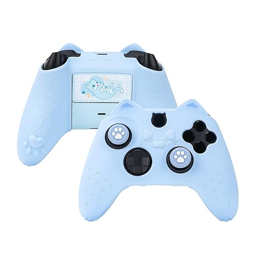 GeekShare Cat Paw Controller Skin Grips Set Anti-Slip Silicone Protective Cover Skin Case Compatible with Xbox Series X Controller with 2 Thumb Grip Caps and 1 Sticker (Blue) - Blue