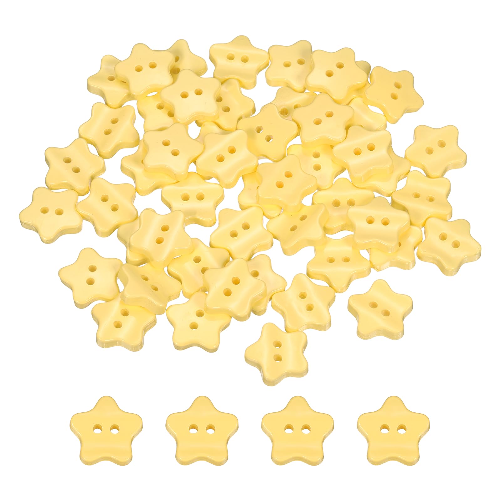 sourcing map 50Pcs Resin Buttons, 9/16" (15mm) 2 Holes Solid Color Sewing Craft Shirt Buttons for Sewing Blouse Coat Windbreaker Hat Doll Decoration DIY Crafts (Star, Yellow)