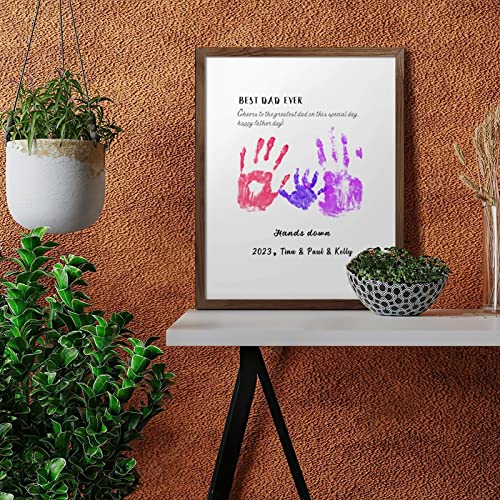 Tieener Custom Gift For Dad From Kids - Personalized Wood Frame Best Dad Ever Art Wall Decor For Husband From Wife Personalized Hands Printing Hanging Wood Frame Wall Art Name Wood Sign #TOP2