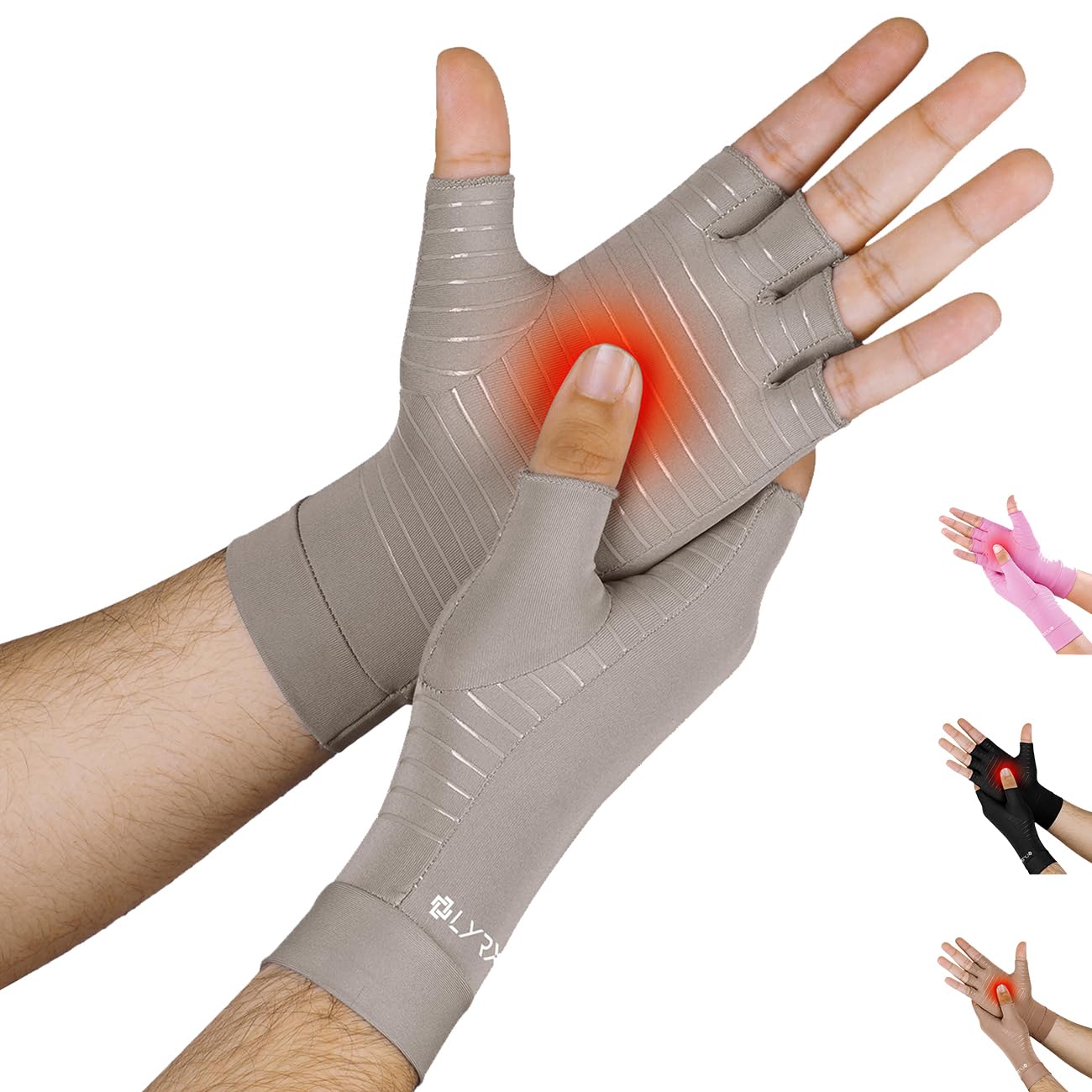 LYRX Arthritis Gloves - Copper Infused Compression Fingerless Glove for Women Men - Arthritis Carpal Tunnel Pain Relief Glove