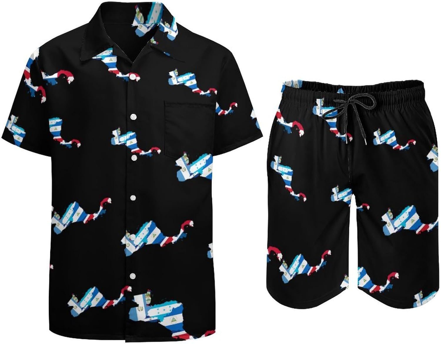 Flag Map of Central America Men's Summer Beach Outfits Shirt And Shorts Set 2 Piece Vacation Swimwear