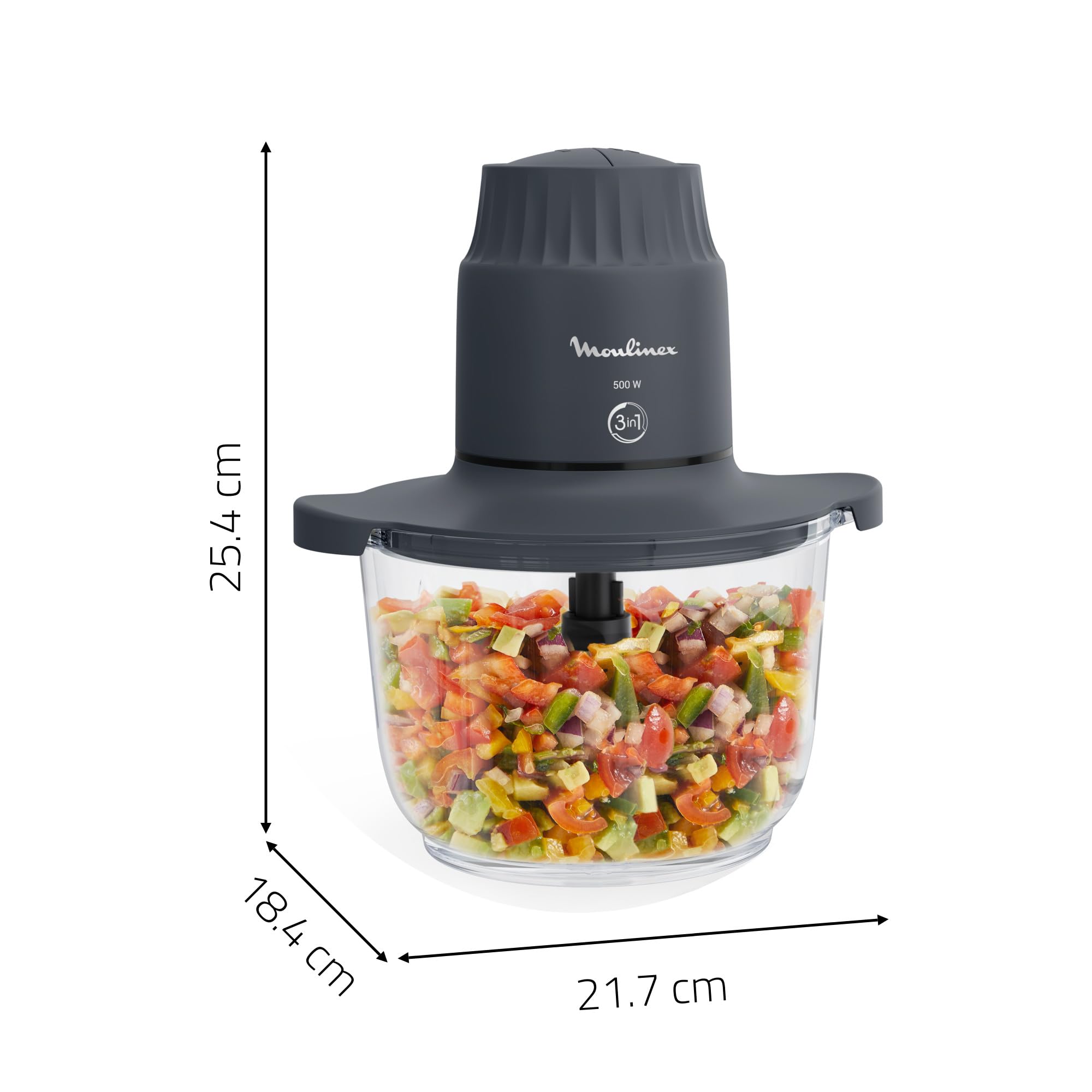 Moulinex Choppeo, Hachoir avec bol en verre, Capacité utile de 1L, Verre borosilicate, 2vitesses, Java Pepper DJ602110
