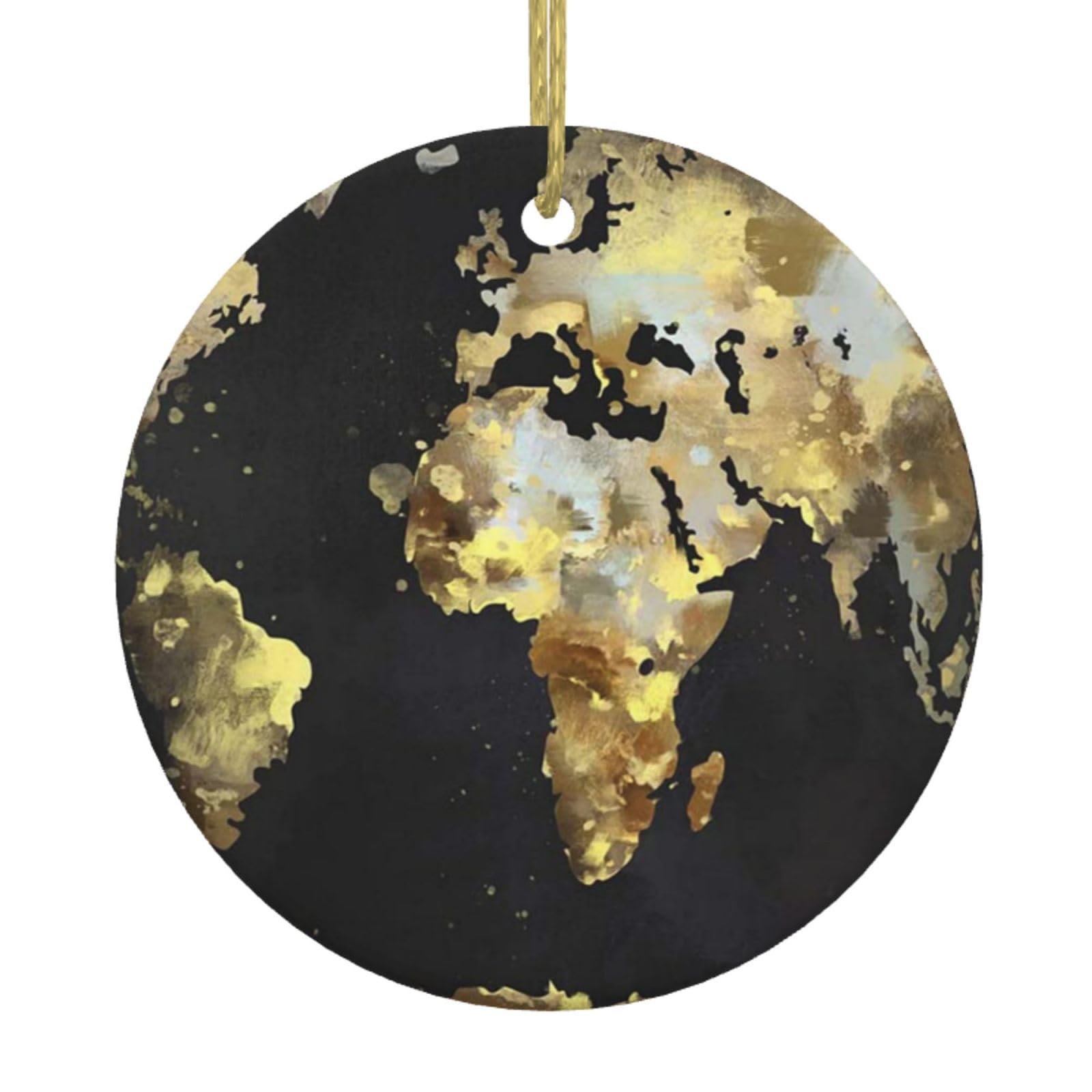 Feetox White Abstract World Globe Christmas Tree Ceramic Hanging Xmas Tree Decoration Bauble Round Ceramic Decorations Decorative Home Decoration