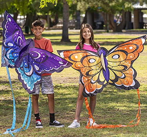 Joyin 2 Packs 52.4'' Wide Giant Butterfly Kite Yellow And Blue Color Easy To Fly Huge Kites For Kids And Adults With 262.5 Ft Kite String, Large Beach Kite For Outdoor Games And Activities #TOP3