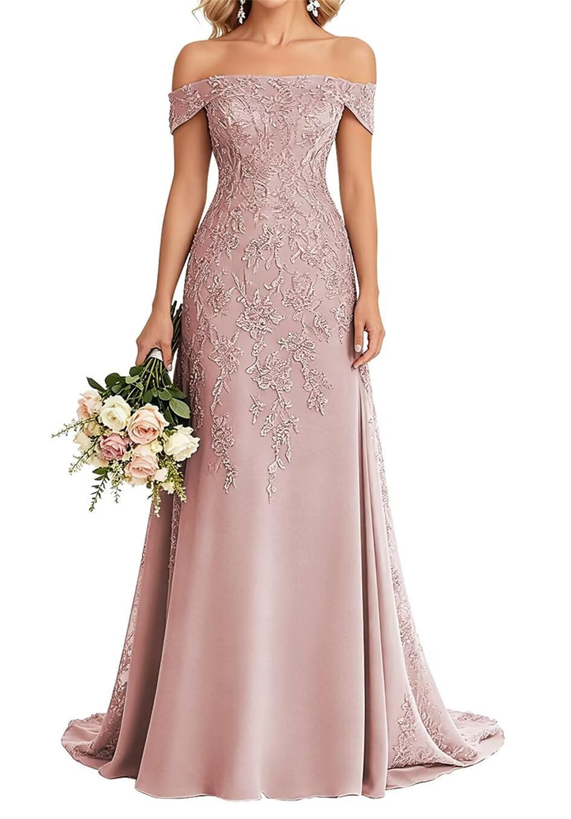 Robe de mère de mariée en mousseline de soie drapée rose de prestige - 4