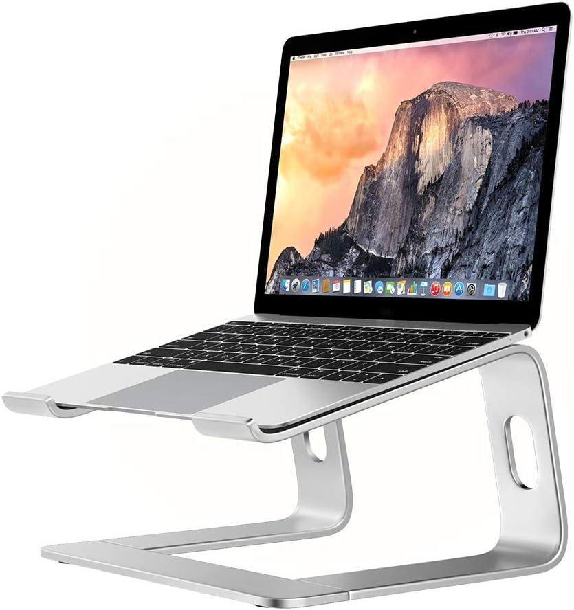 GRANDIX Laptop Stand Ventilated Computer Holder Updated Ergonomic Laptop Riser Compatible with MacBook Pro, All Notebooks, HUAWEI Matebook, Lenovo, Samsung, HP, Dell (Silver)