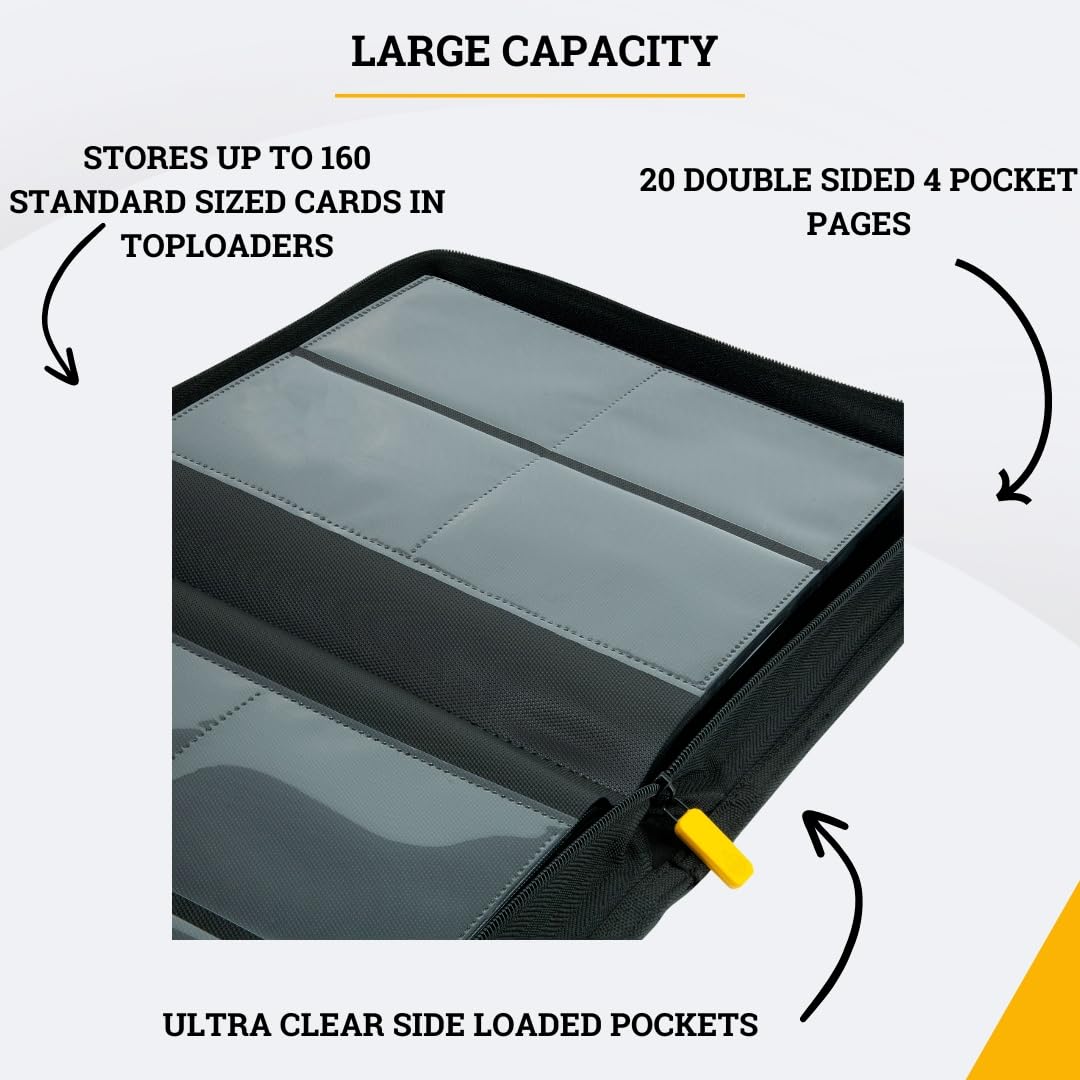 Card Guardian, Toploader Binder 4 Pocket Premium Top Loader Binder with Zipper for 160 Cards, Side Loaded Pockets - Image 4